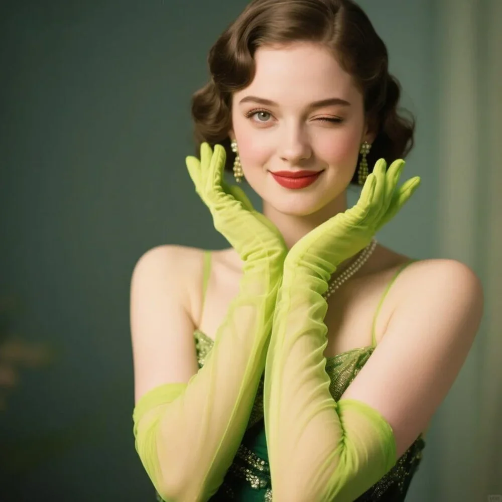 Women's Tulle Lime Green Long Satin Gloves Evening Elbow Length Party Costumes